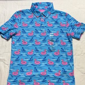 Birdie Bound Kids' Graphic Flamingo Performance Golf Polo Shirt NWT